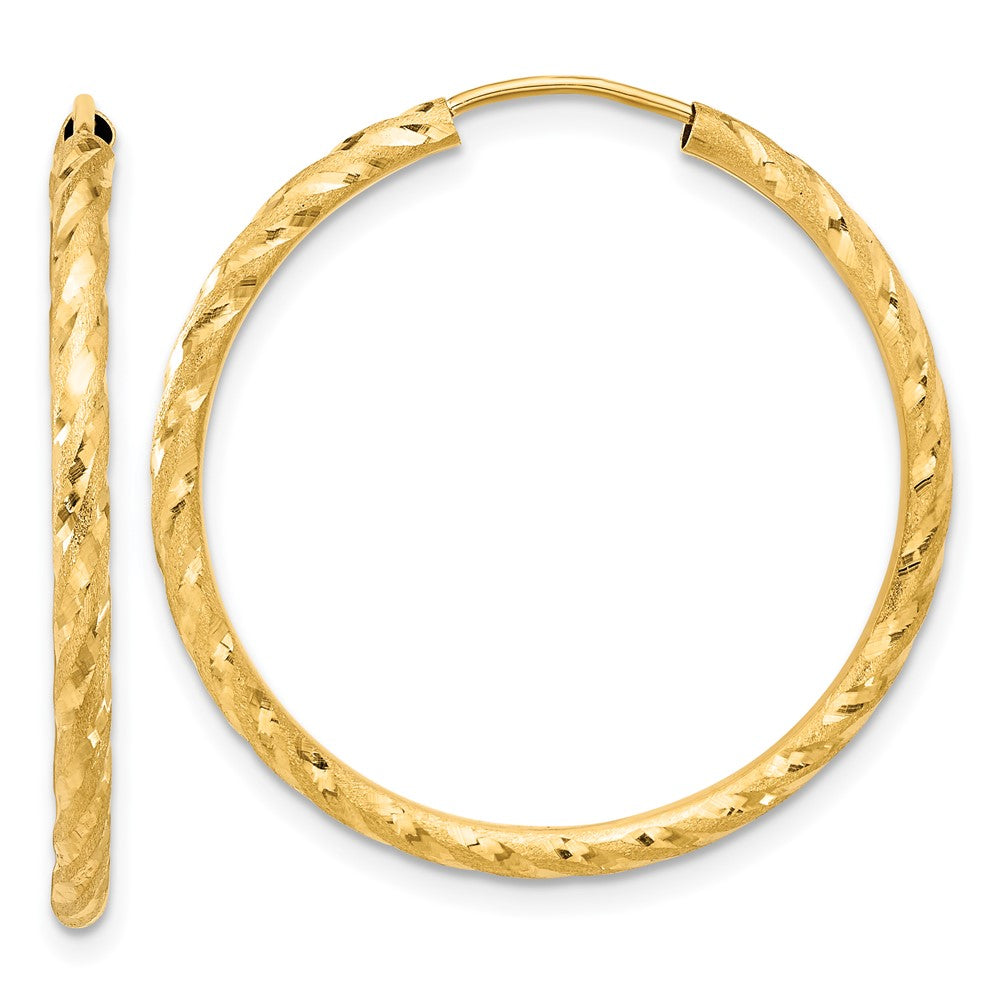 14k 2.00x30mm Polished and Satin Diamond-cut Endless Tube Hoop Earrings
