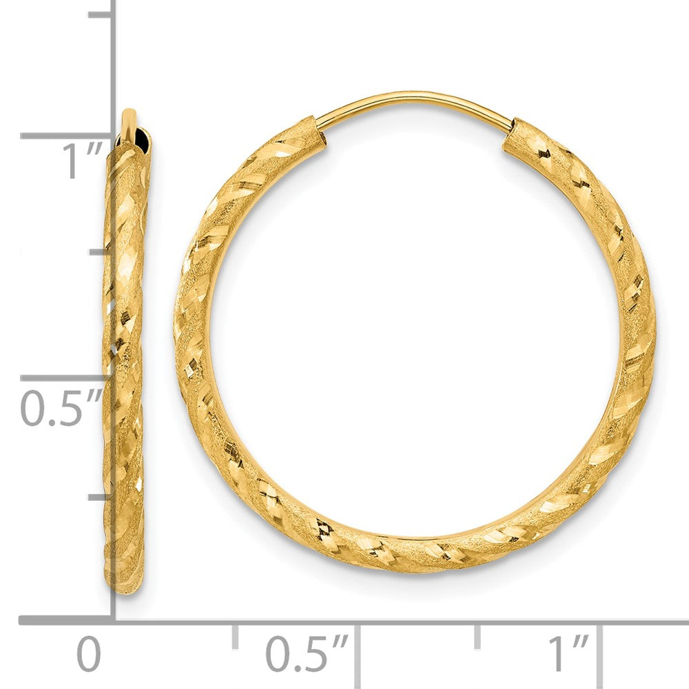 14k 2.00x25mm Polished and Satin Diamond-cut Endless Tube Hoop Earrings