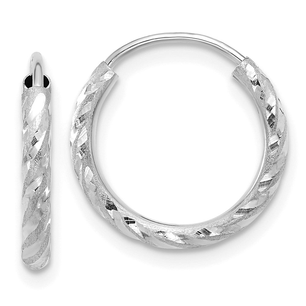 14k White Gold 2.00x14mm Polished and Satin Diamond-cut Endless Tube Hoop Earrings