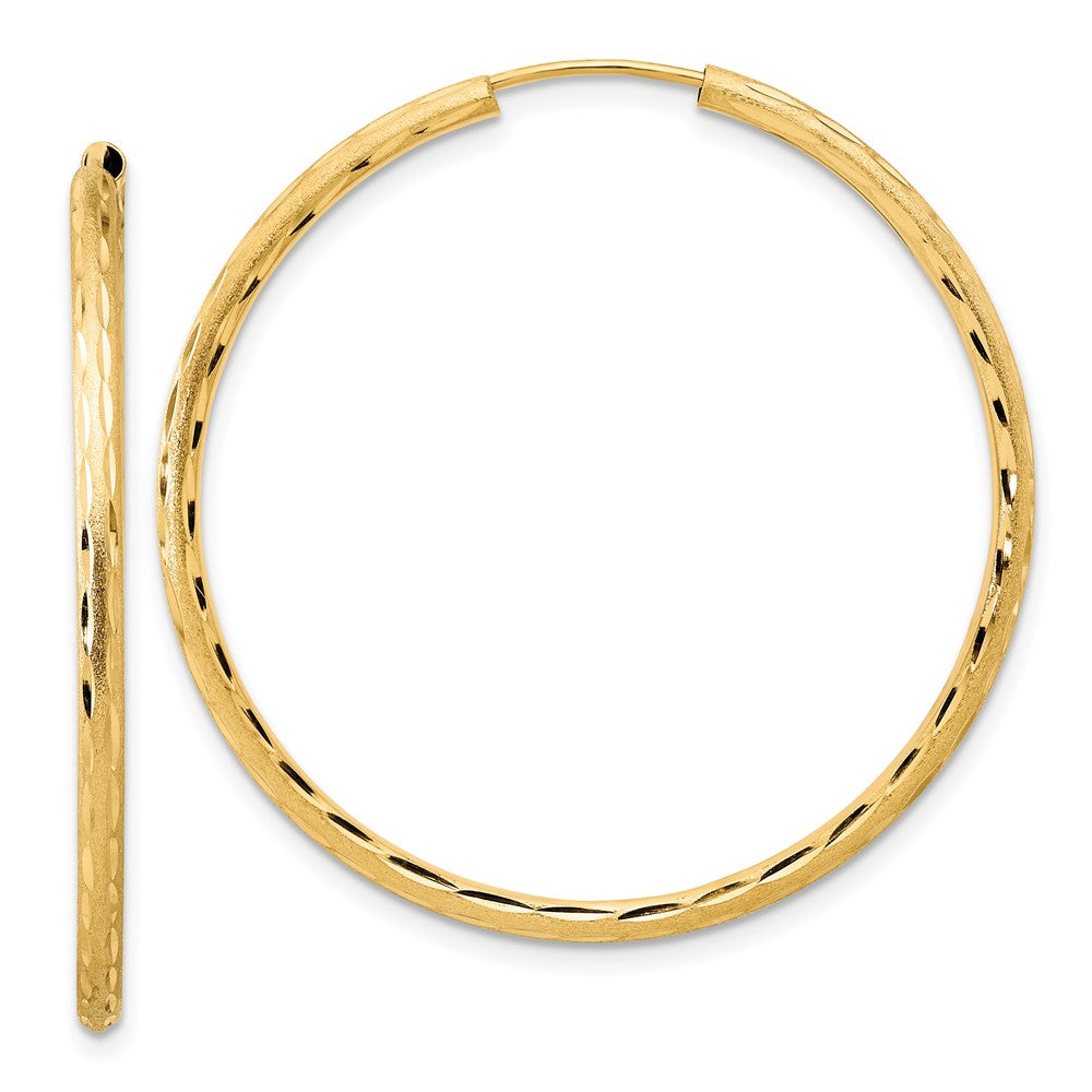 14k 2.00x40mm Polished and Satin Diamond-cut Endless Tube Hoop Earrings