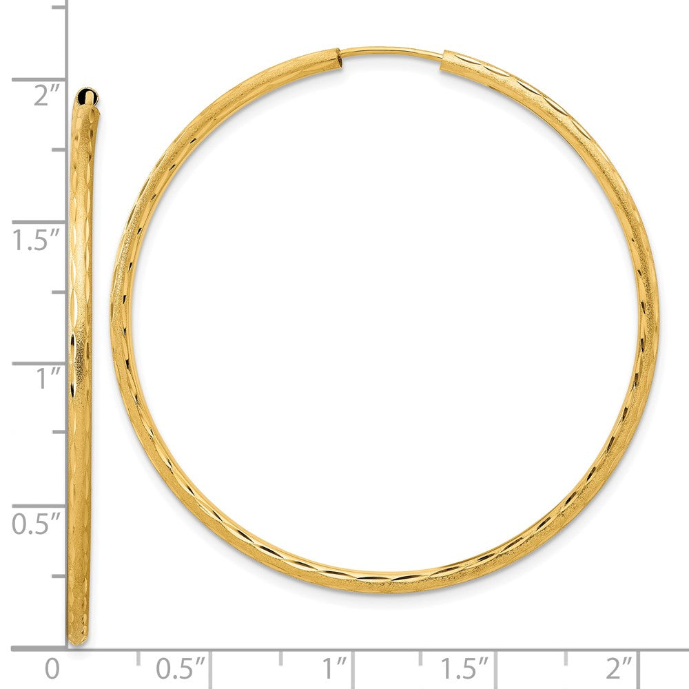 14k 2.00x50mm Polished and Satin Diamond-cut Endless Tube Hoop Earrings