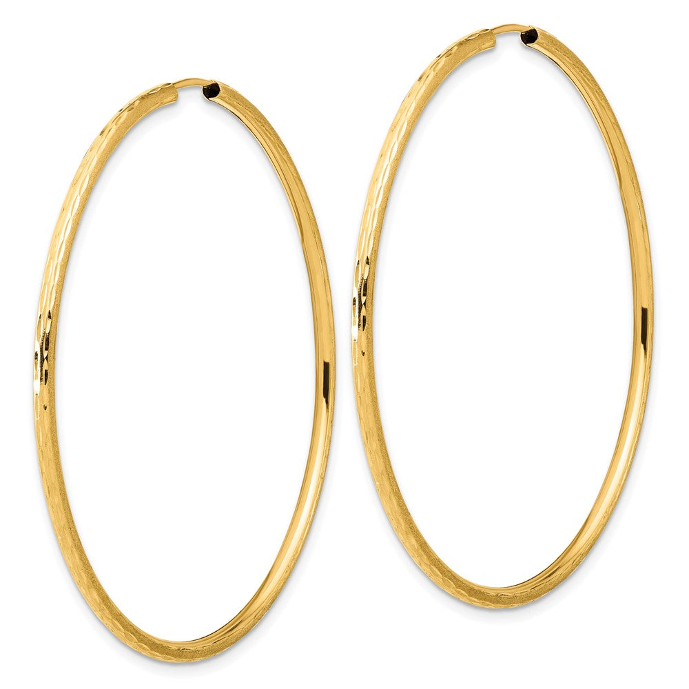 14k 2.00x55mm Polished and Satin Diamond-cut Endless Tube Hoop Earrings