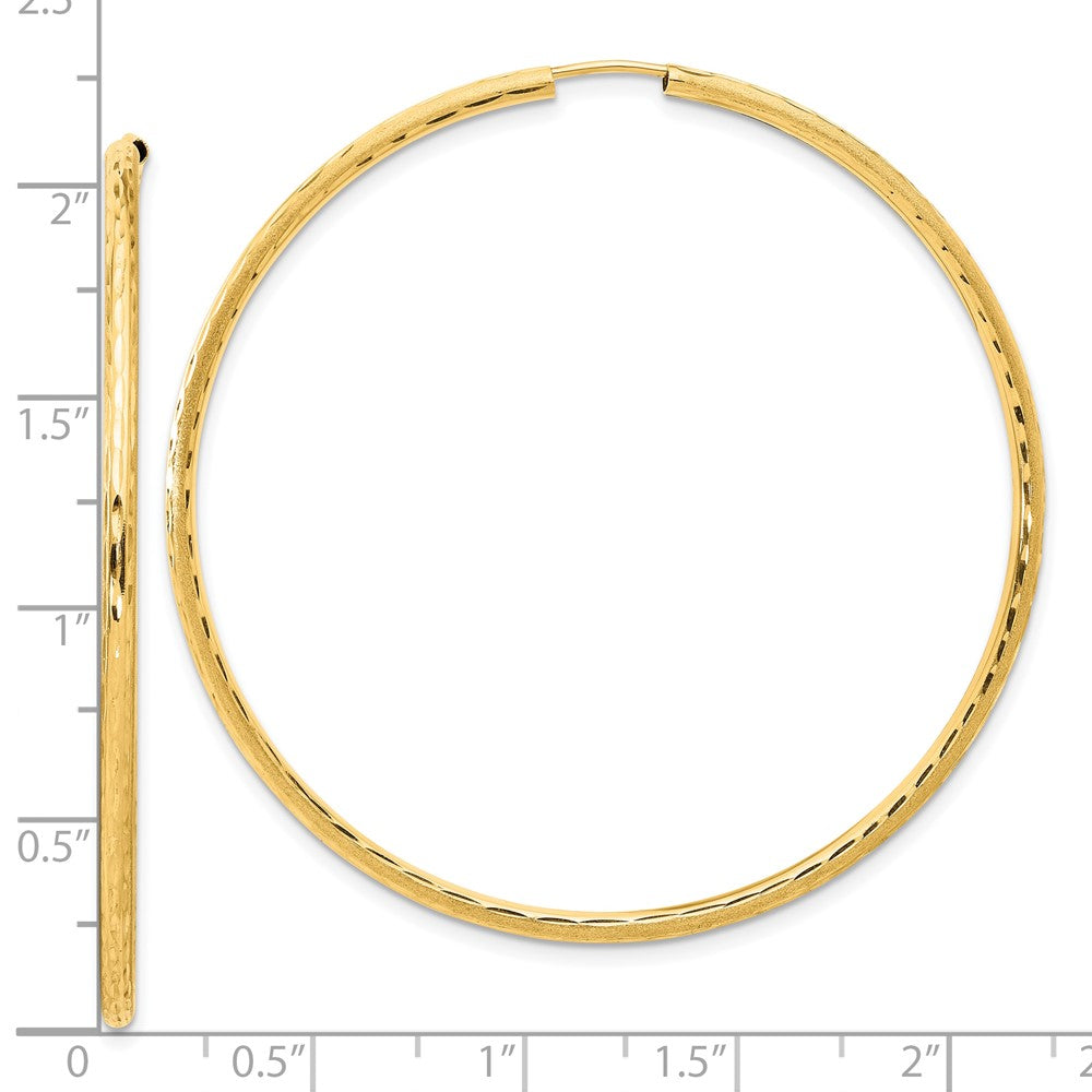 14k 2.00x55mm Polished and Satin Diamond-cut Endless Tube Hoop Earrings