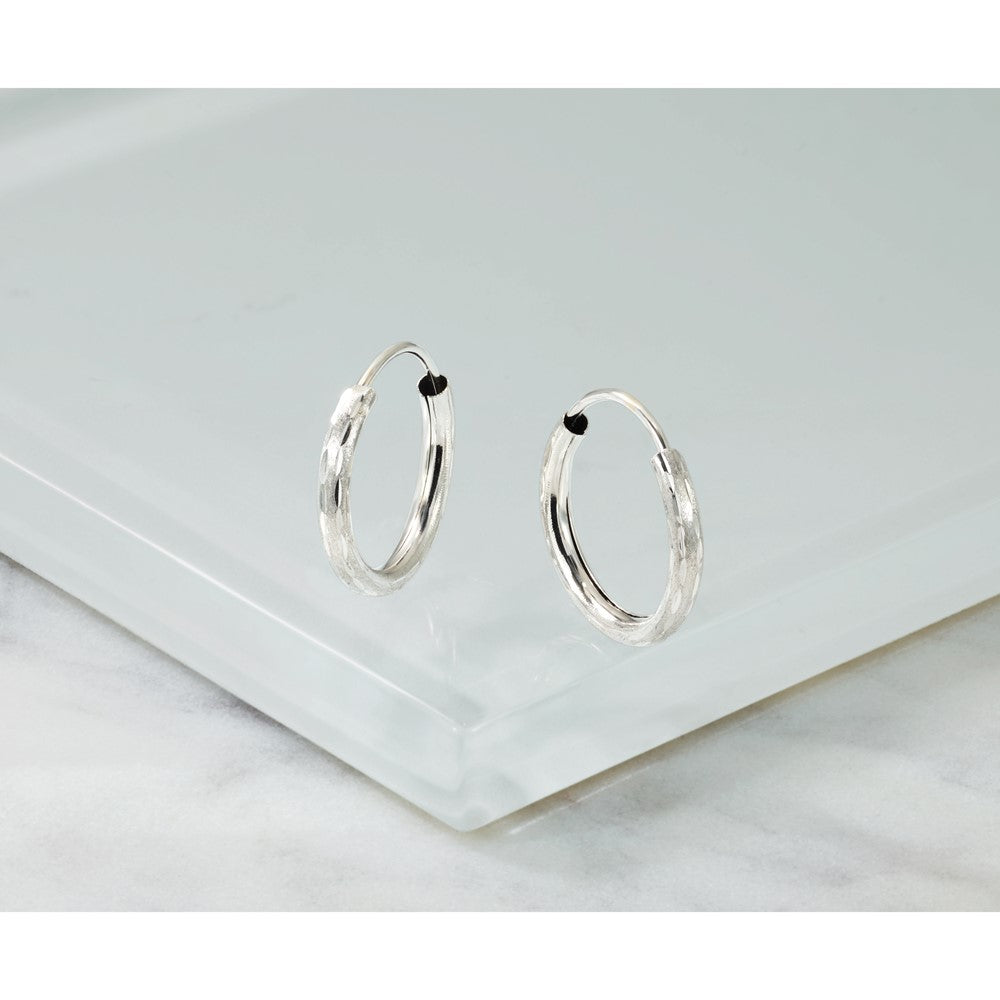 14k White Gold 2.00x16mm Polished and Satin Diamond-cut Endless Tube Hoop Earrings