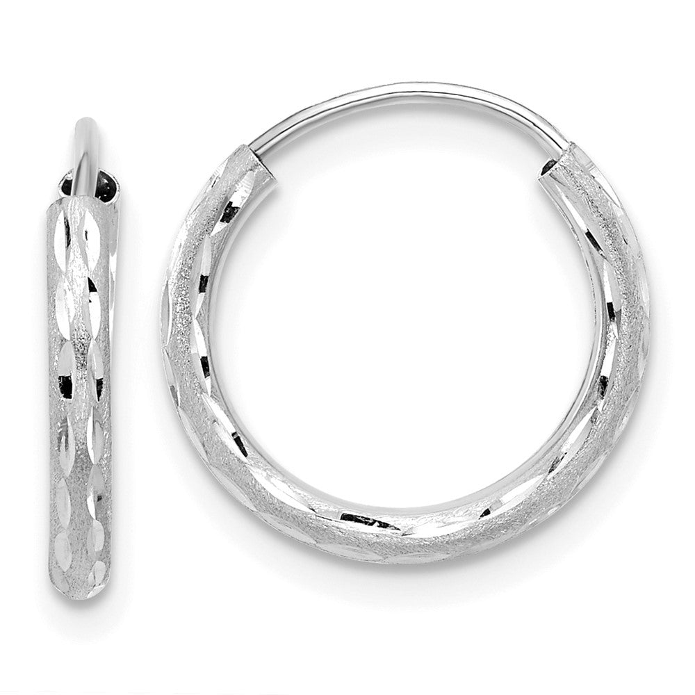 14k White Gold 2.00x16mm Polished and Satin Diamond-cut Endless Tube Hoop Earrings