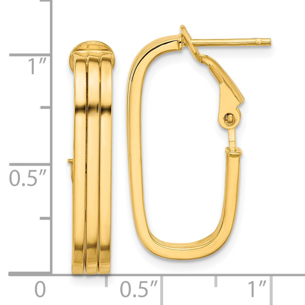 14K 4.4x25mm Polished Oval Omega Back Tube Hoop Earrings