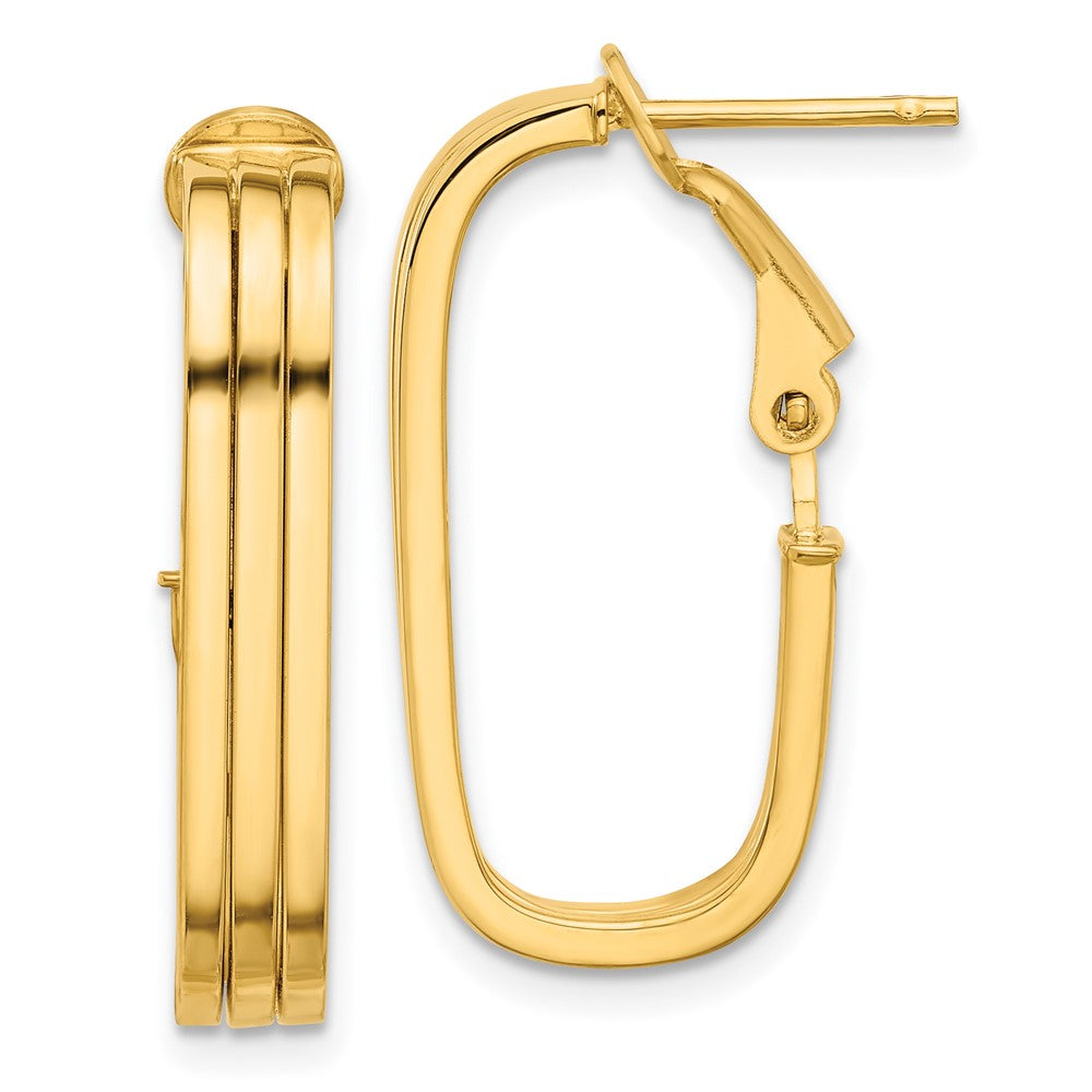 14K 4.4x25mm Polished Oval Omega Back Tube Hoop Earrings