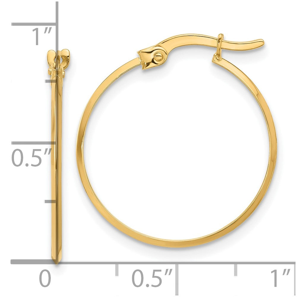 14K 1.1x23mm Polished Knife-Edge Tube Hoop Earrings