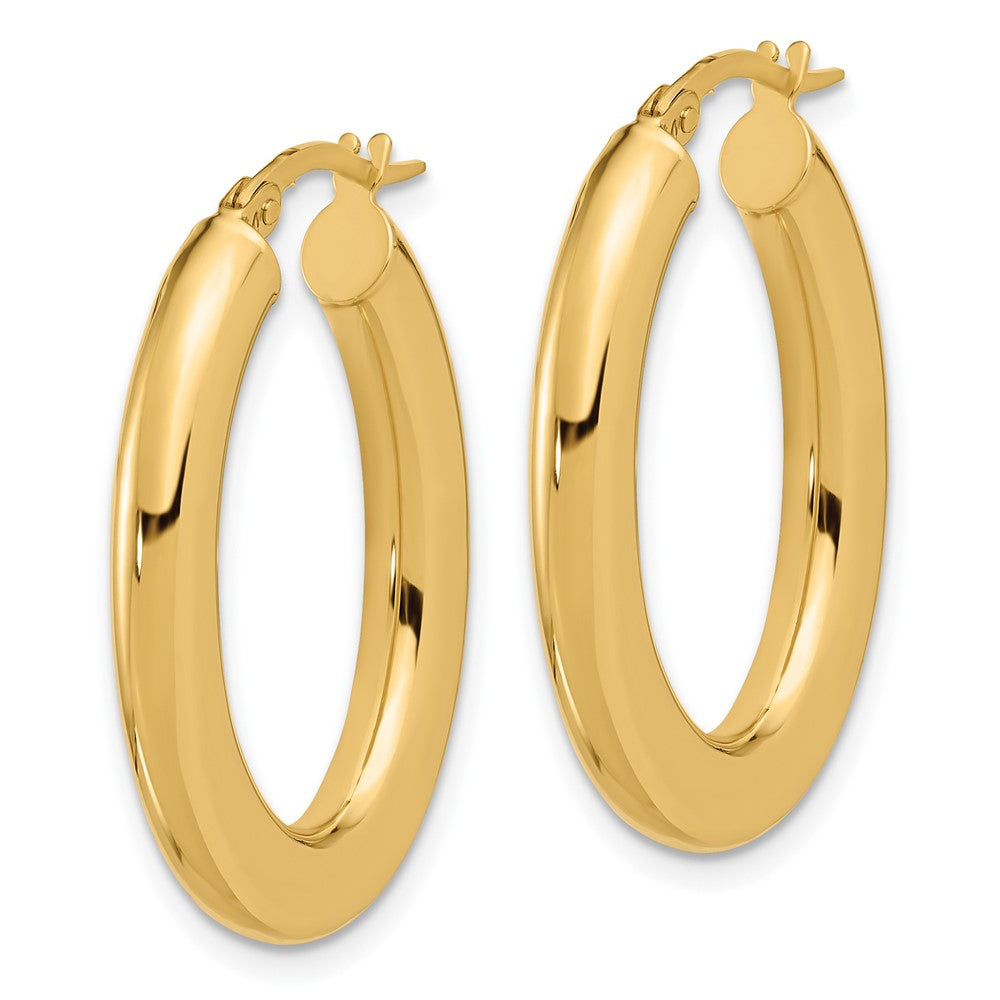 14K 3x29mm Polished Oval Tube Hoop Earrings