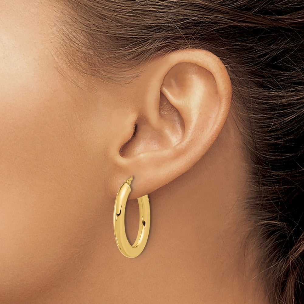 14K 3x29mm Polished Oval Tube Hoop Earrings