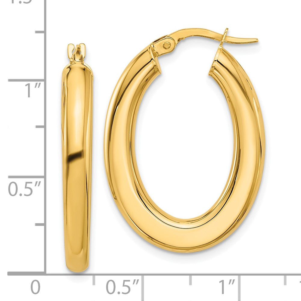 14K 3x29mm Polished Oval Tube Hoop Earrings