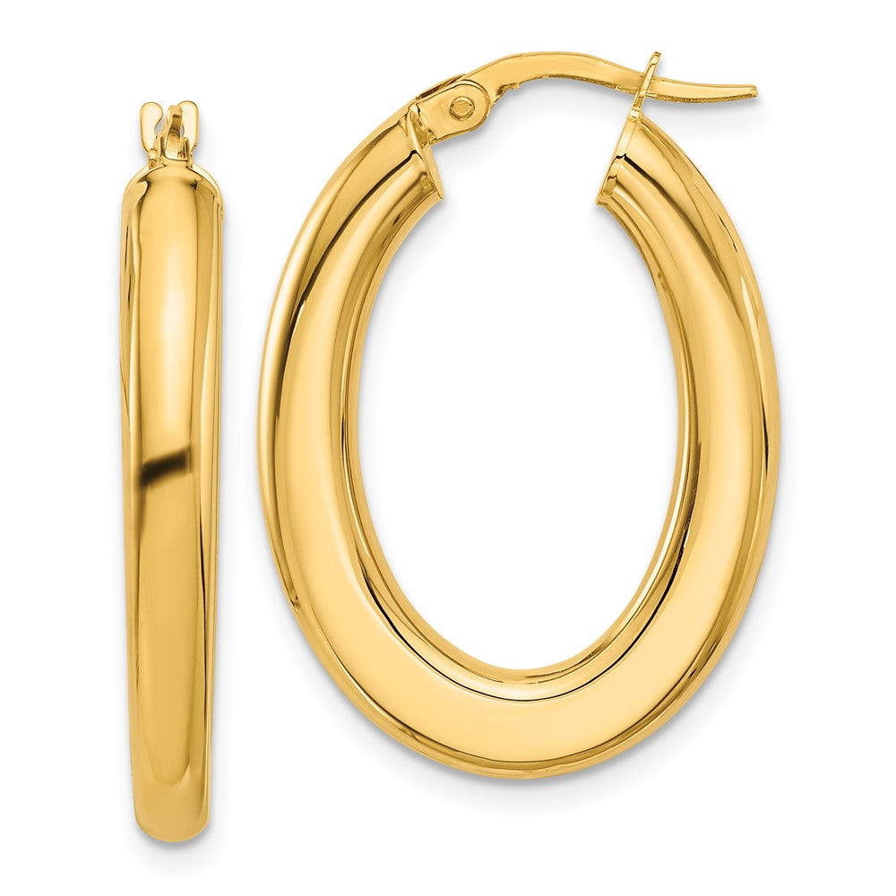 14K 3x29mm Polished Oval Tube Hoop Earrings
