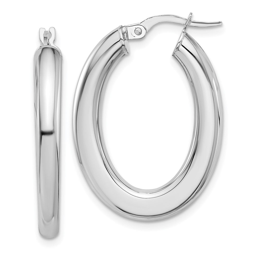 14K White Gold 3x29mm Polished Oval Tube Hoop Earrings