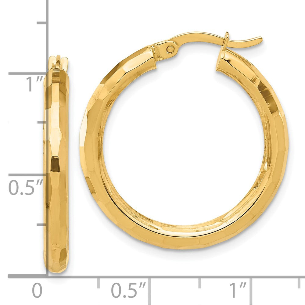 14K Polished and Diamond-cut Hoop Earrings