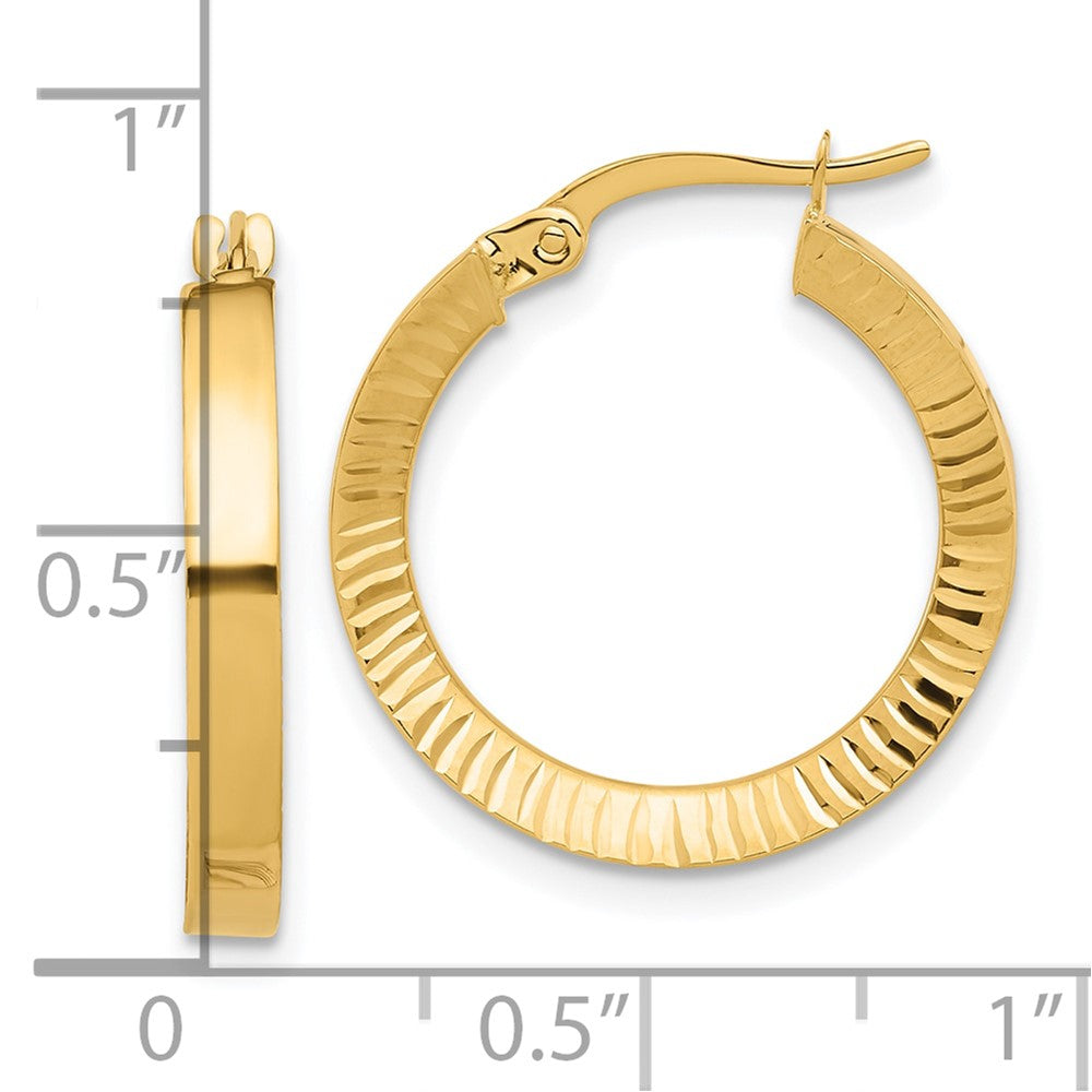 14K 2.75x22mm Polished and Diamond-cut Tube Hoop Earrings