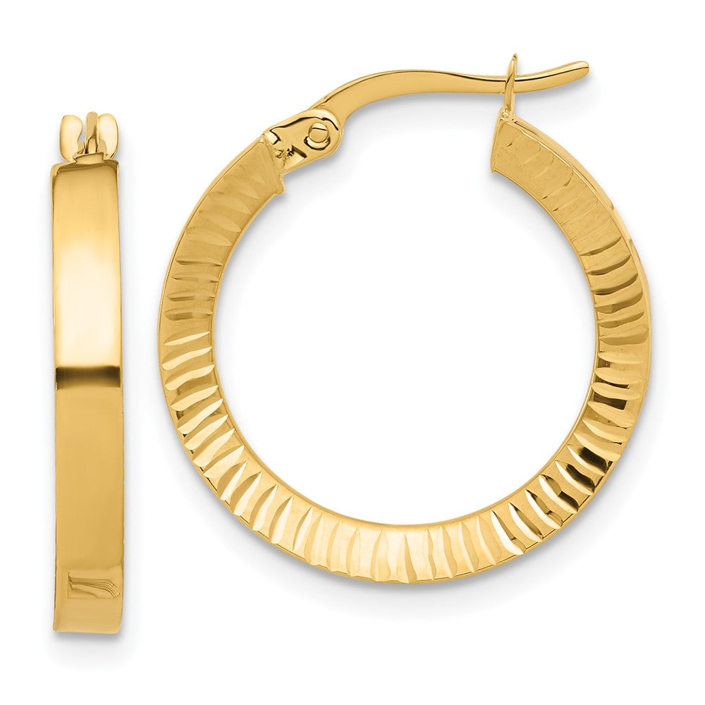 14K 2.75x22mm Polished and Diamond-cut Tube Hoop Earrings