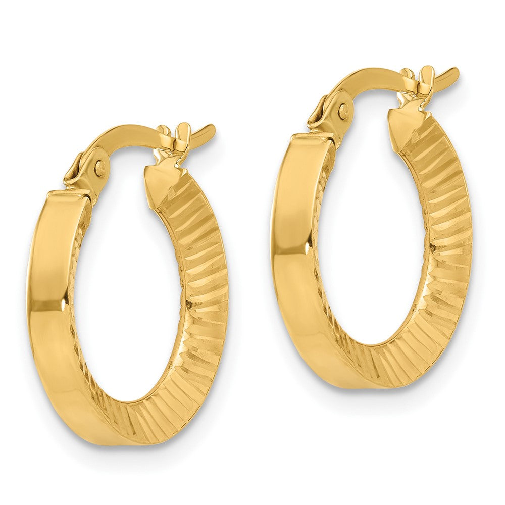 14K 2.75x18mm Polished and Diamond-cut Tube Hoop Earrings