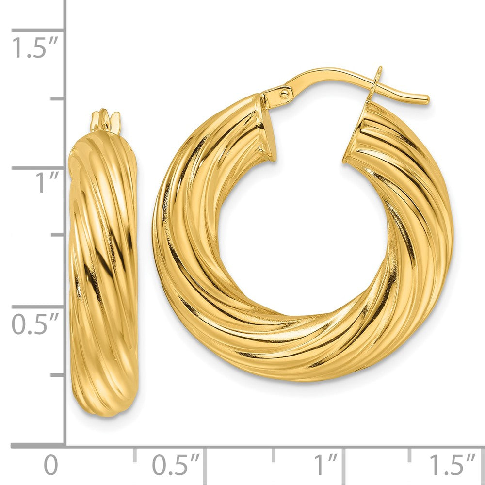 14ky Polished Twist 6mm Hollow Round Hoop Earrings