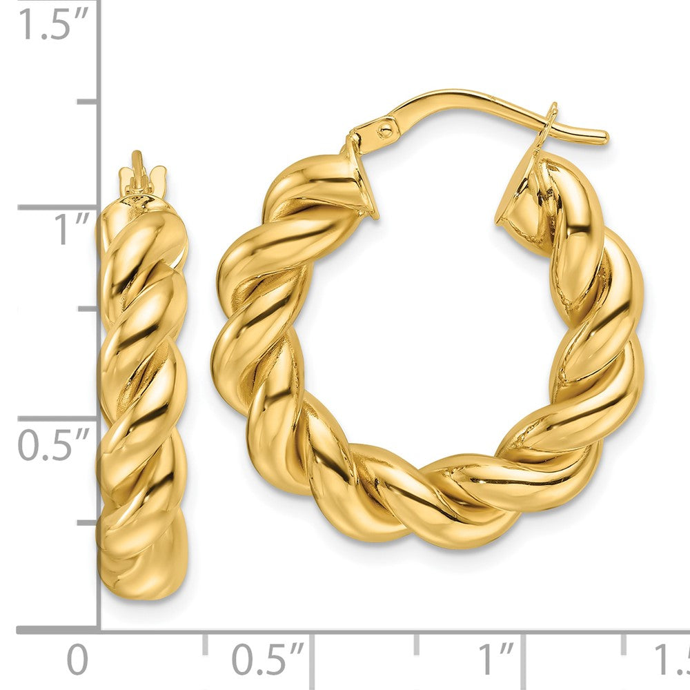 14ky Polished 5.3mm Hollow Twisted Round Hoop Earrings
