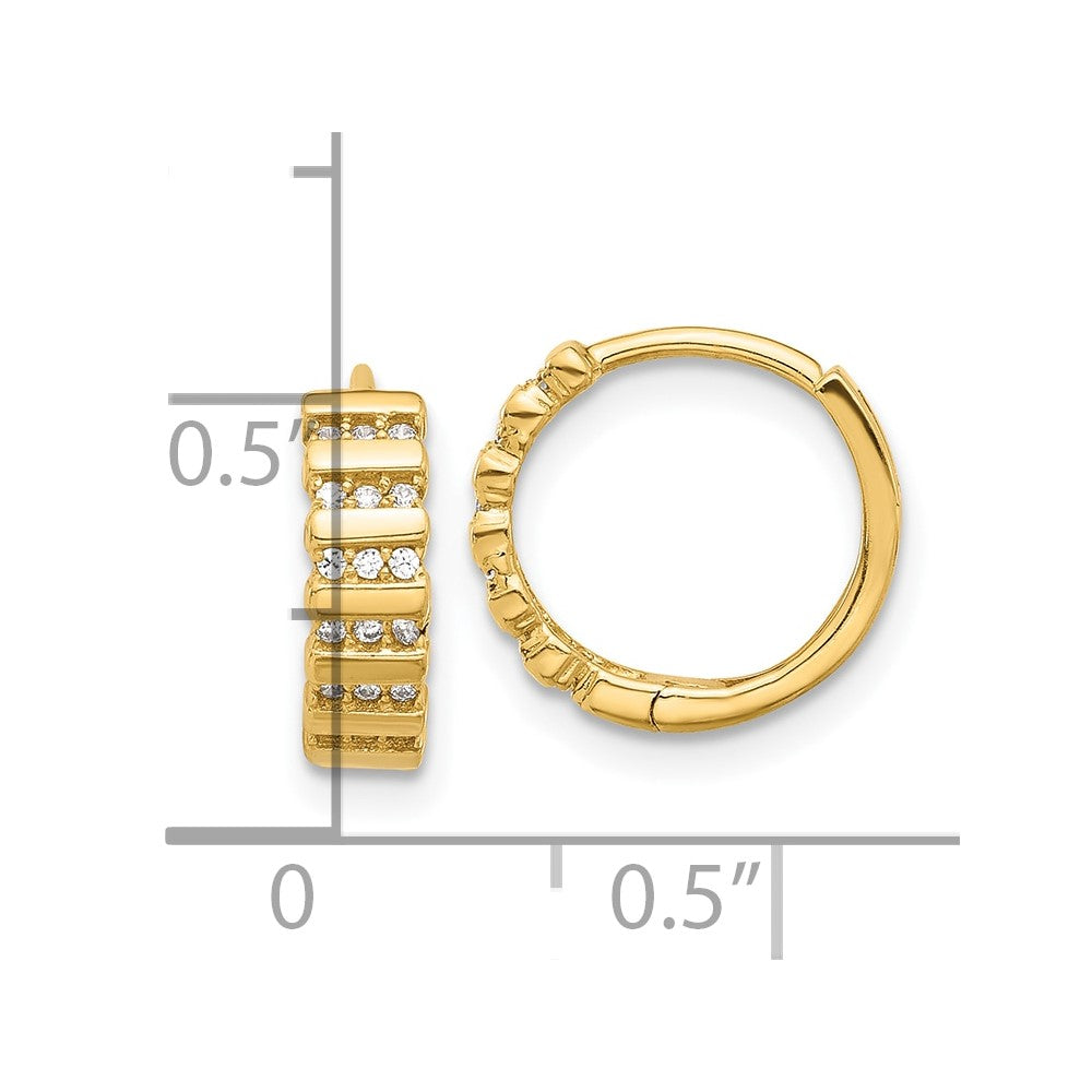 14K Polished CZ Hinged Hoop Earrings