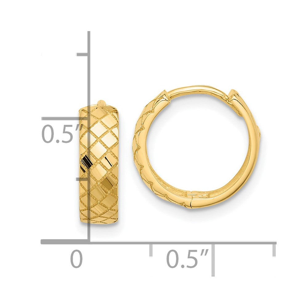 14K Polished and Etched Hinged Hoop Earrings
