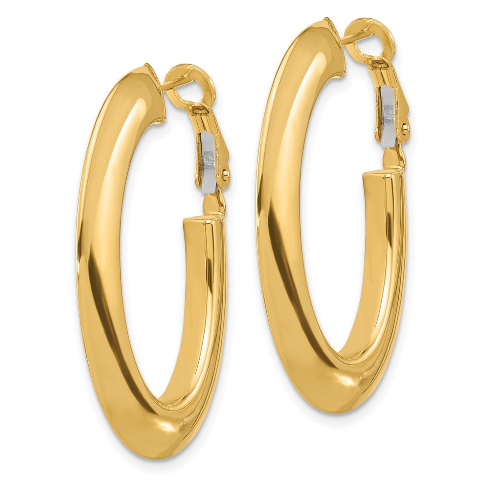 14K 3x37mm Polished Knife-Edge Oval Omega Back Tube Hoop Earrings