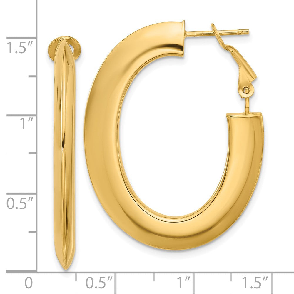 14K 3x37mm Polished Knife-Edge Oval Omega Back Tube Hoop Earrings