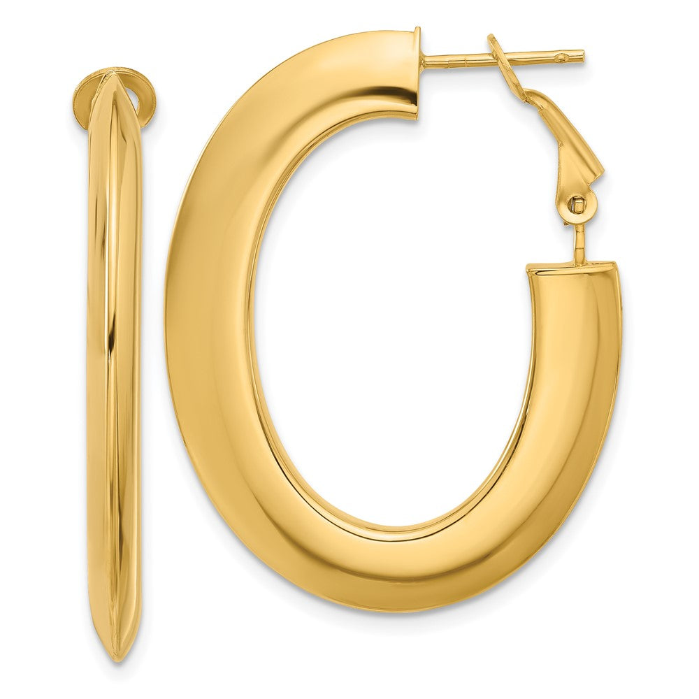 14K 3x37mm Polished Knife-Edge Oval Omega Back Tube Hoop Earrings
