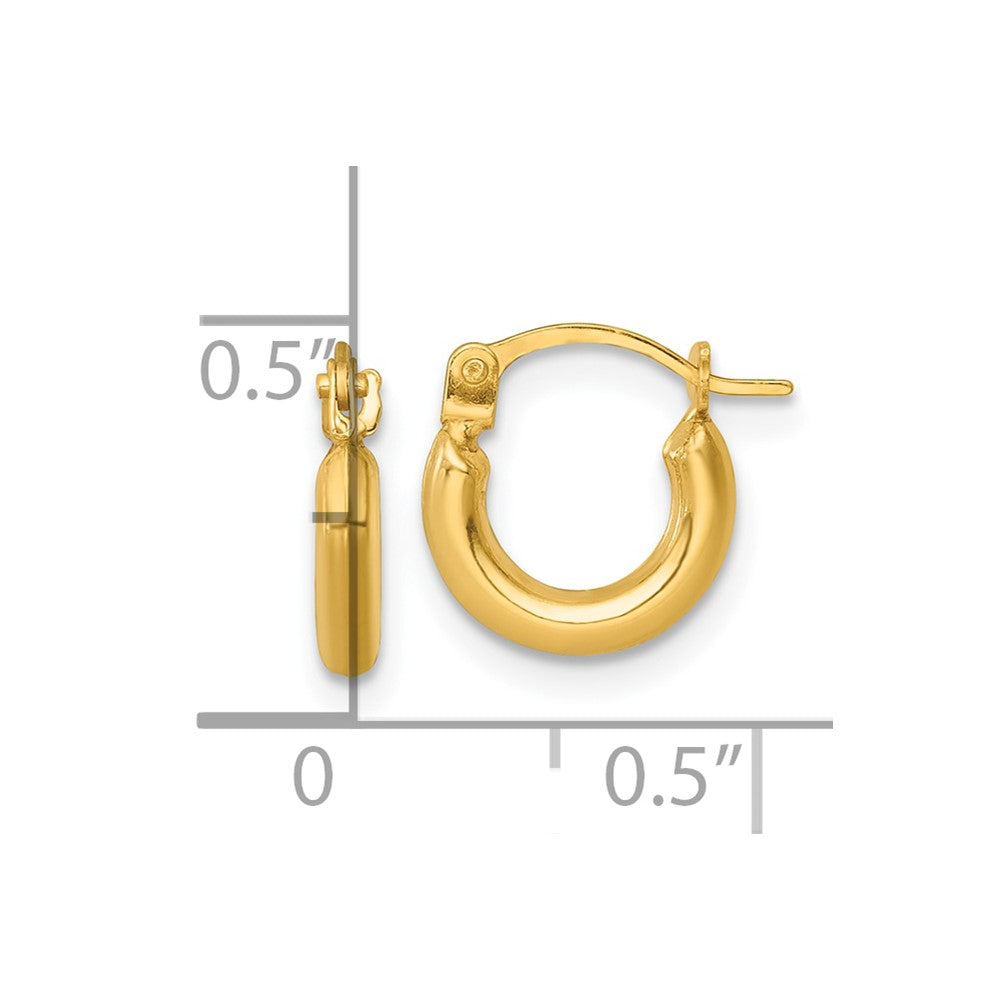 14k 2.00 x 10.00mm Polished Round Tube Hoop Earrings