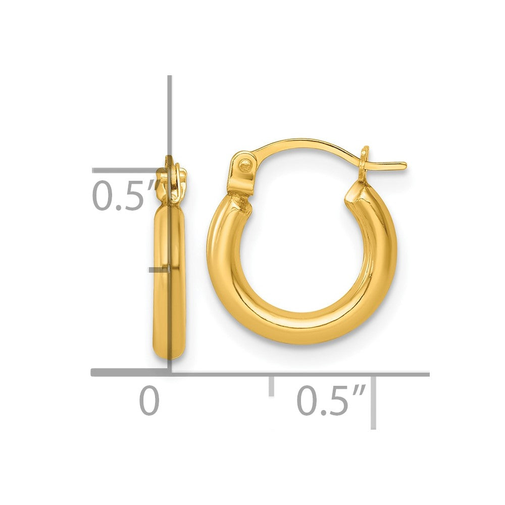 14k 2.00 x 12.00mm Polished Round Tube Hoop Earrings