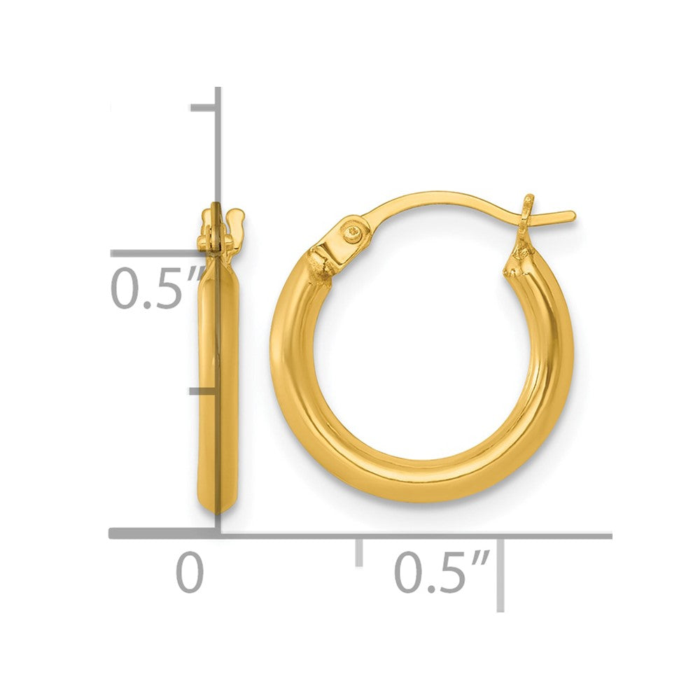 14k 2.00 x 14.00mm Polished Round Tube Hoop Earrings