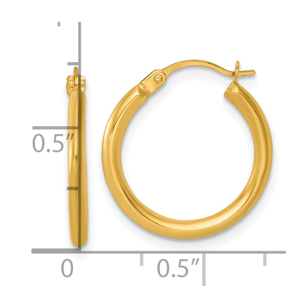 14k 2.00 x 18.00mm Polished Round Tube Hoop Earrings