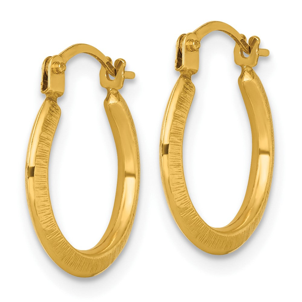 14k 1.75 x 14.00mm Polished And Textured Knife-Edge Tube Hoop Earrings