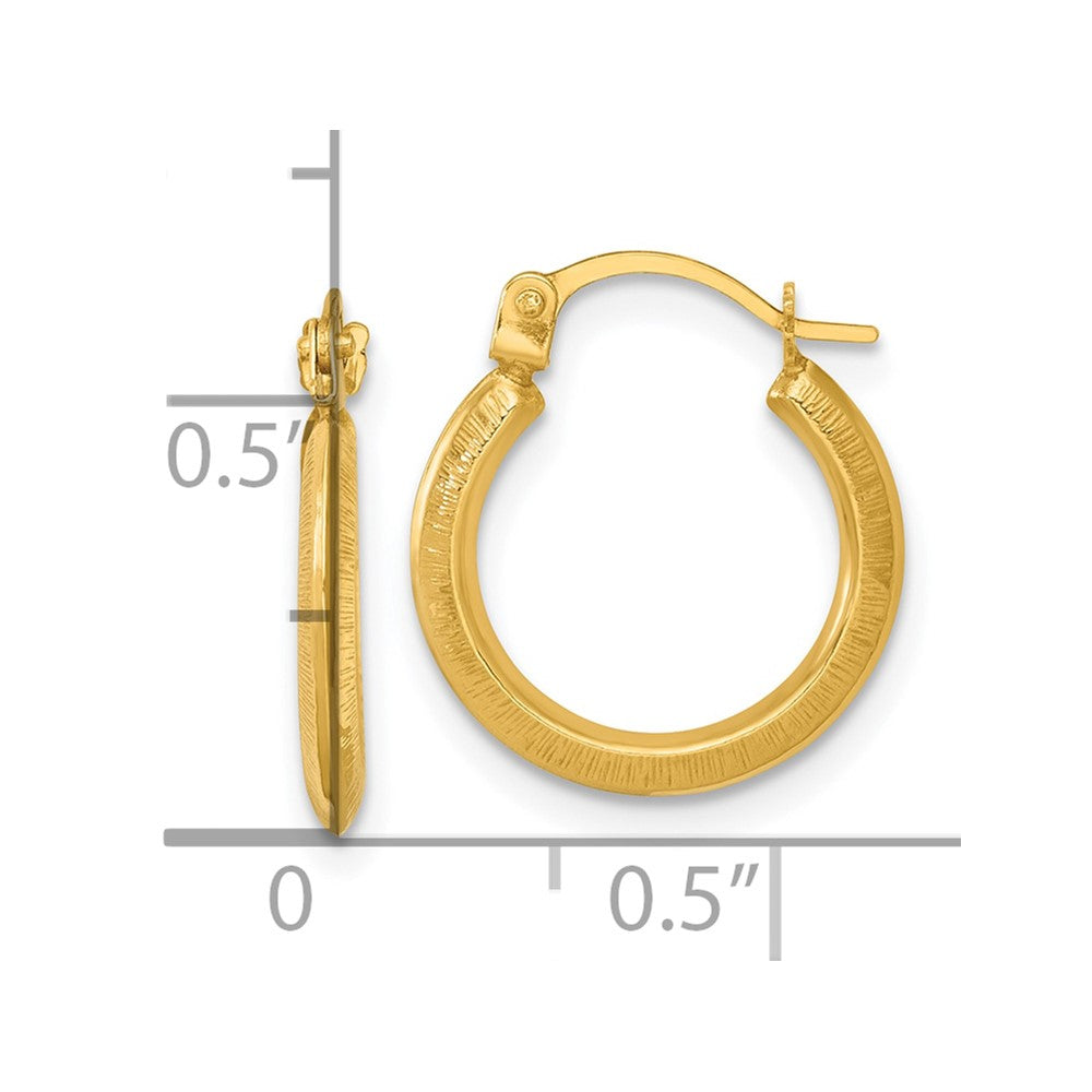 14k 1.75 x 14.00mm Polished And Textured Knife-Edge Tube Hoop Earrings