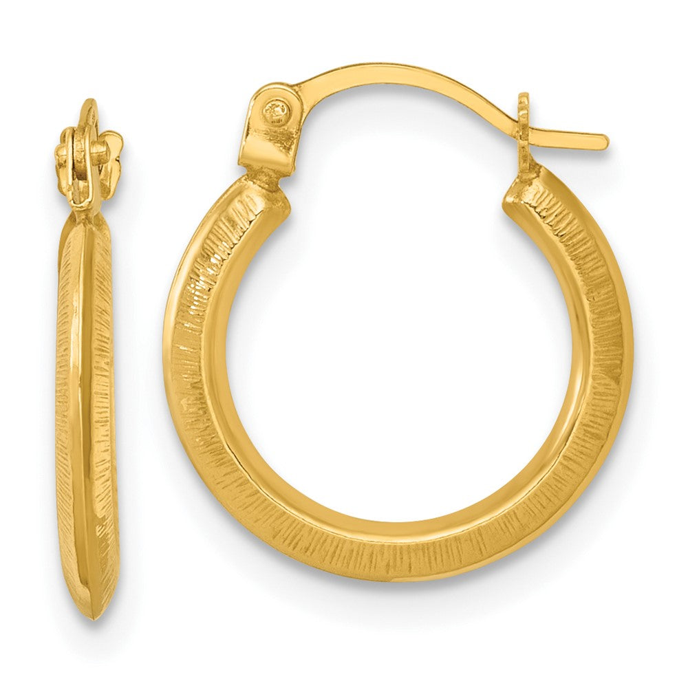 14k 1.75 x 14.00mm Polished And Textured Knife-Edge Tube Hoop Earrings