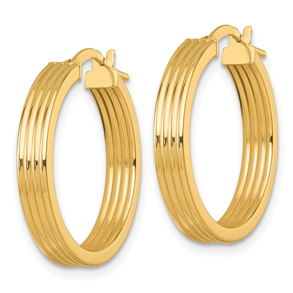 14k Polished and Grooved 4.00 x 24mm Tube Hoop Earrings