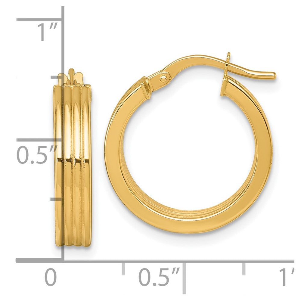 14k Polished and Grooved 4.00 x 18mm Tube Hoop Earrings