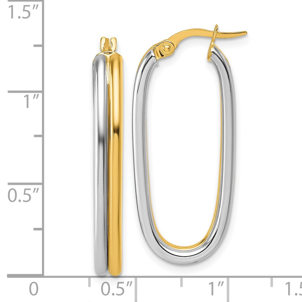 14K with White Rhodium Polished 4.00mm x 33mm Oval Hoop Earrings