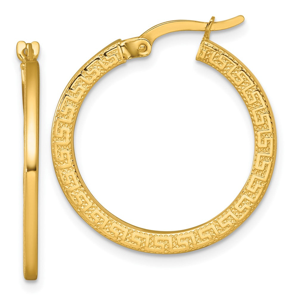 14k Polished 1.5 x 24mm Textured Greek Key Hoop Earrings