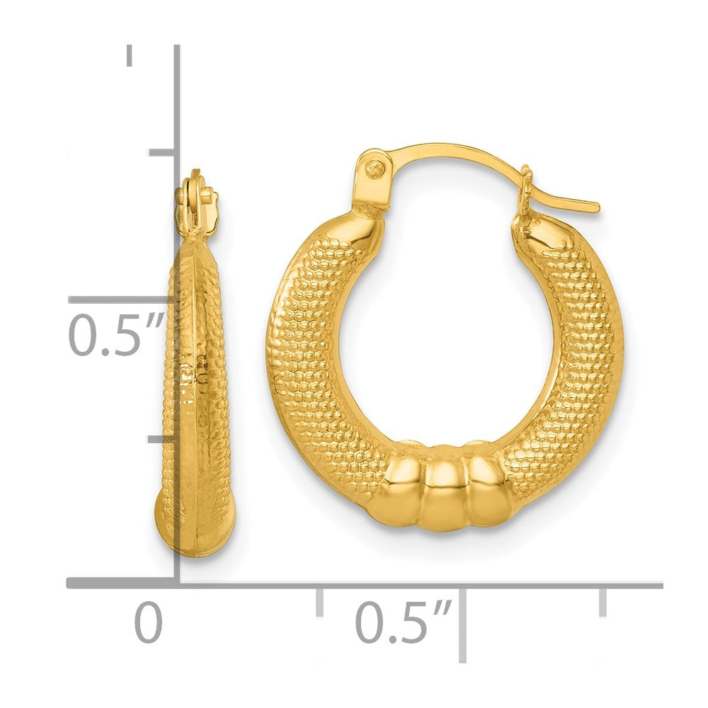 14k Polished And Textured Hollow Hoop Earrings