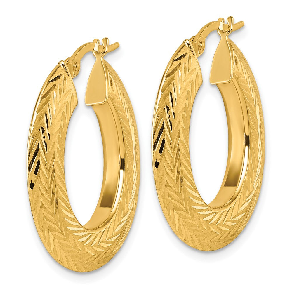 14K Polished and Diamond-cut 3.4mm x 27mm Knife-edge Oval Tube Hoop Earrings