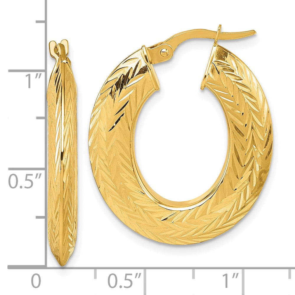14K Polished and Diamond-cut 3.4mm x 27mm Knife-edge Oval Tube Hoop Earrings
