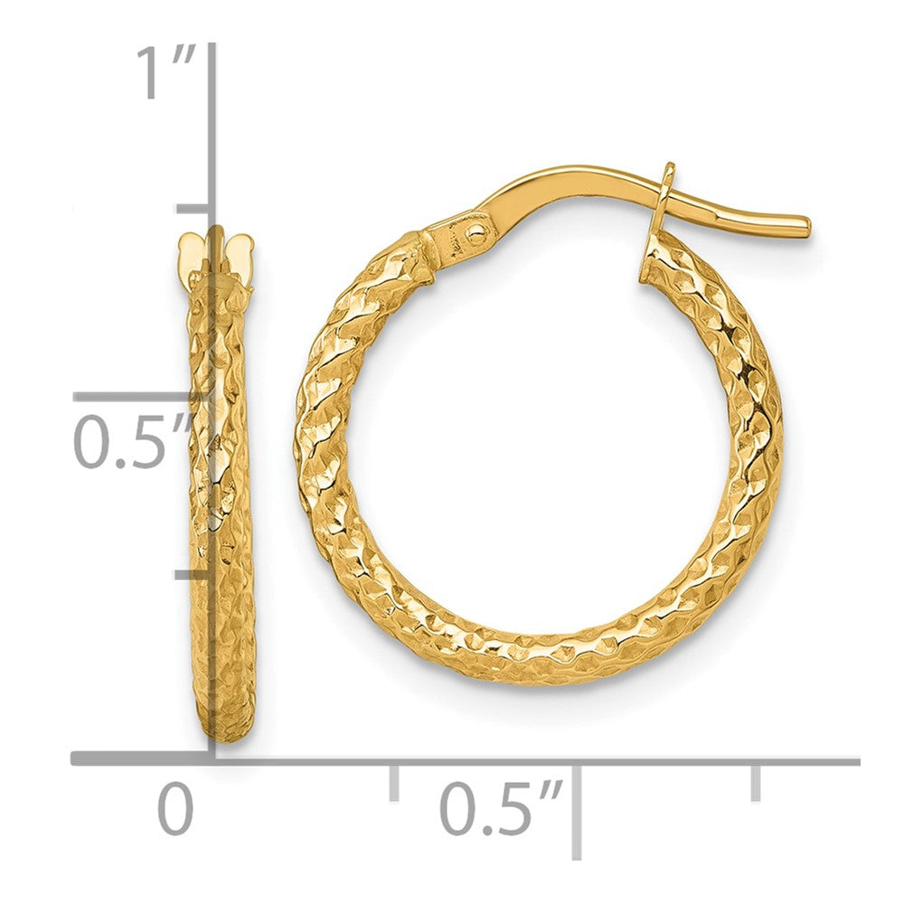 14k Polished Diamond-cut Textured 2.00 x 18mm Tube Hoop Earrings