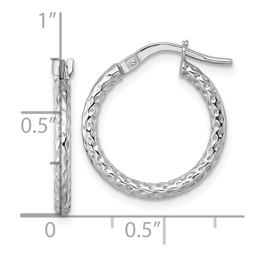 14k White Gold Polished Diamond-cut Textured 2.00 x 18mm Tube Hoop Earrings
