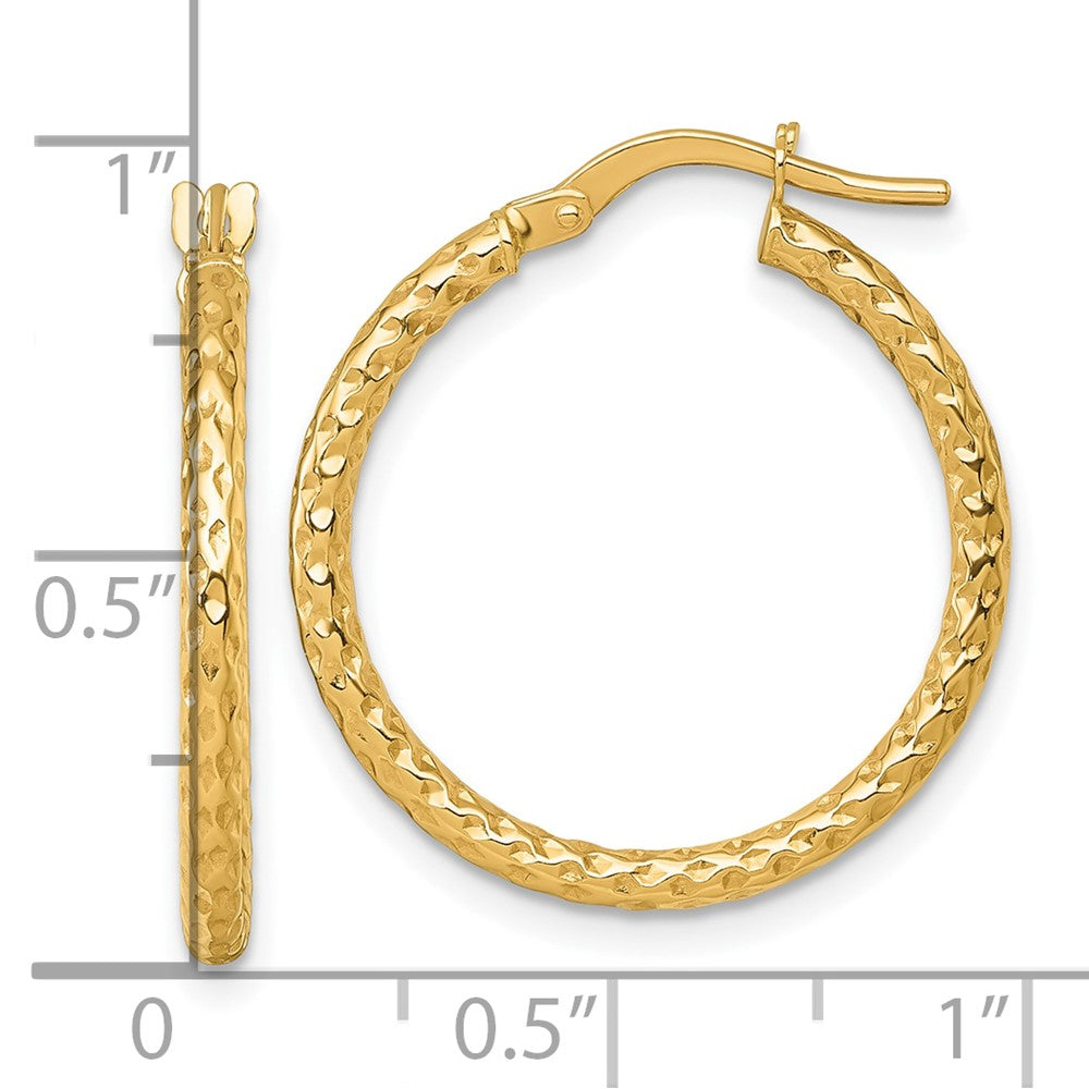 14k Polished Diamond-cut Textured 2.00 x 23mm Tube Hoop Earrings