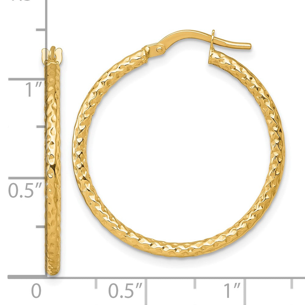 14k Polished Diamond-cut Textured 2.00 x 28mm Tube Hoop Earrings