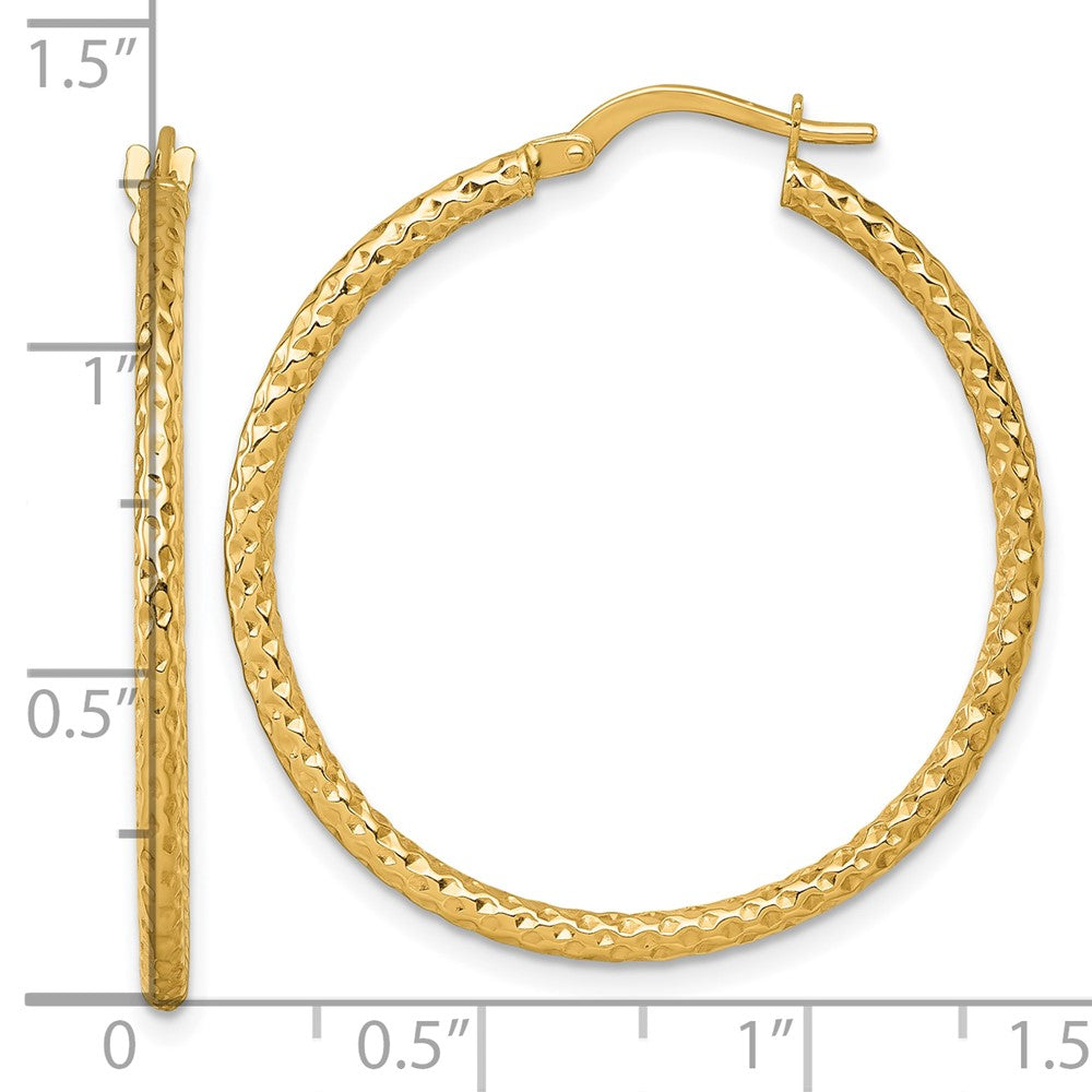 14k Polished Diamond-cut Textured 2.00 x 32mm Tube Hoop Earrings