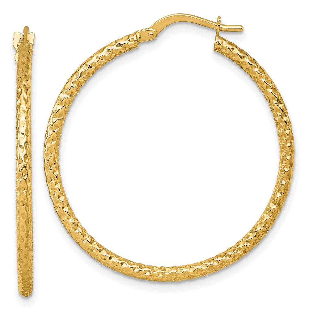 14k Polished Diamond-cut Textured 2.00 x 32mm Tube Hoop Earrings