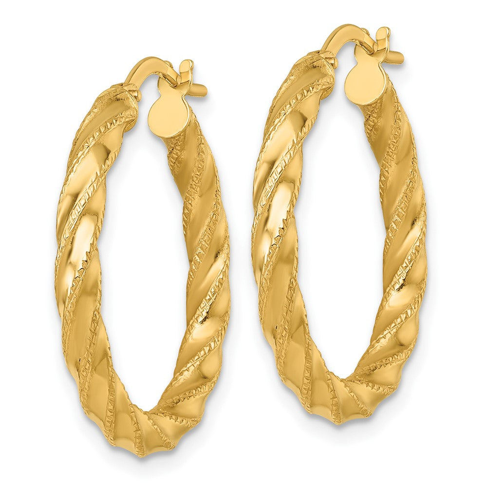 14k Polished Diamond-cut Twisted 3.00 x 25mm Tube Hoop Earrings