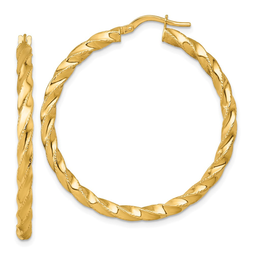 14k Polished Diamond-cut Twisted 3.00 x 40mm Tube Hoop Earrings